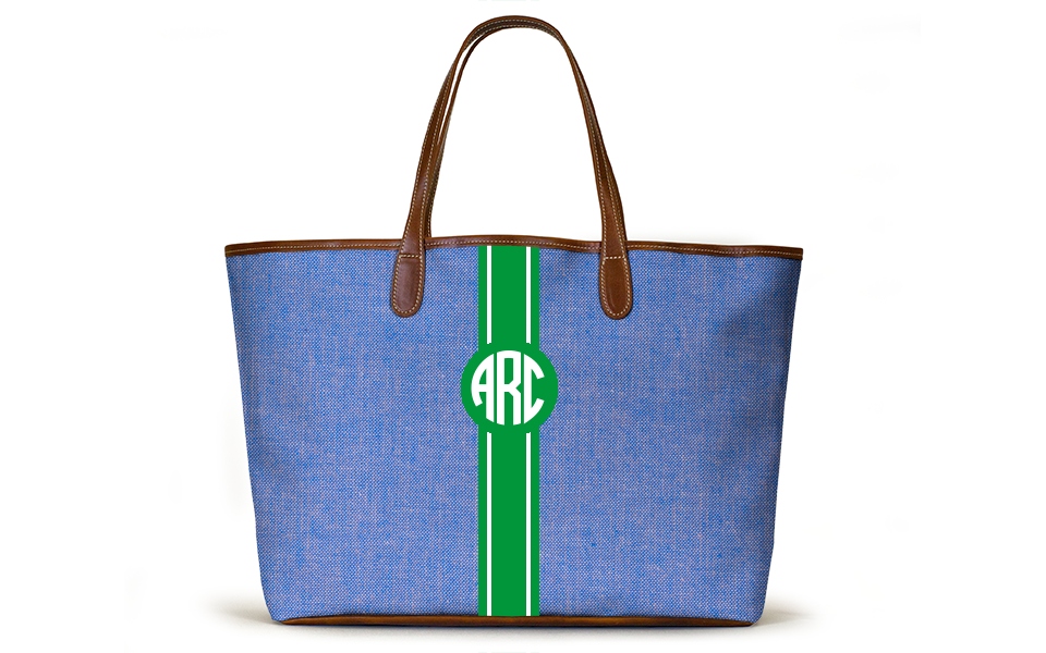 Monogrammed St Anne Diaper Bag - French Blue Chambray