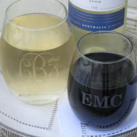 Monogrammed Single Stemless Wine Glass
