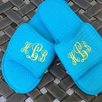 Monogrammed Turquoise Waffle Slippers