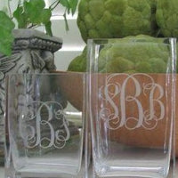 Monogrammed Square Glass Vase