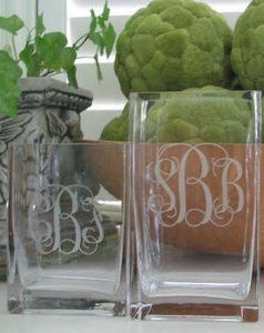 Monogrammed Square Glass Vase