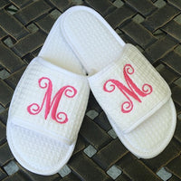 Monogrammed White Waffle Slippers