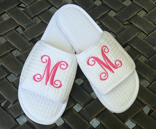 Monogrammed White Waffle Slippers