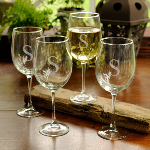Single Initial White Wine Glasses
